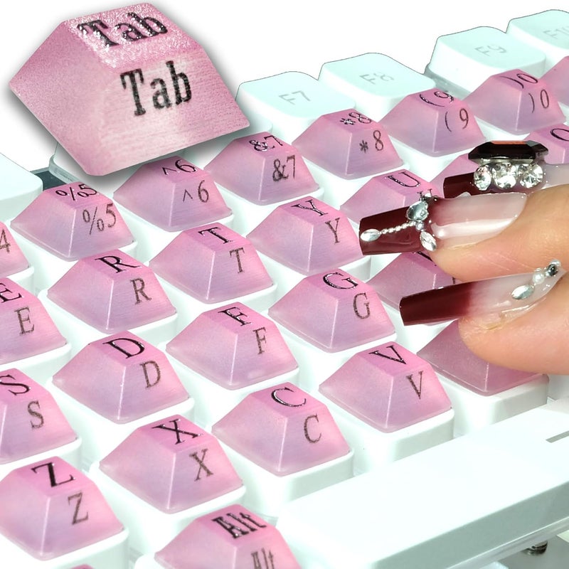 Zooplan 80 Pcs Self-Adhesive PC Keyboard Keys for Long Nails Typing and Gaming, ​​Anti-Damage Symbolic and Alphanumeric Keys for Nail-Art (Purple Pink) - Image 1